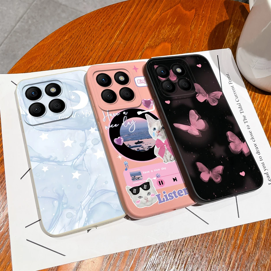 Cases For Honor X8b Sweet Girls Tulip Flowers Cartoon Pattern Smooth Liquid Shockproof Cover For Honor X8b Silicone Phone Funda