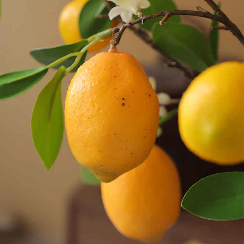 YOMDID Real looking Yellow Lemon fruit with white flowers Artificial flowers home interior decor flores artificiales fake plant