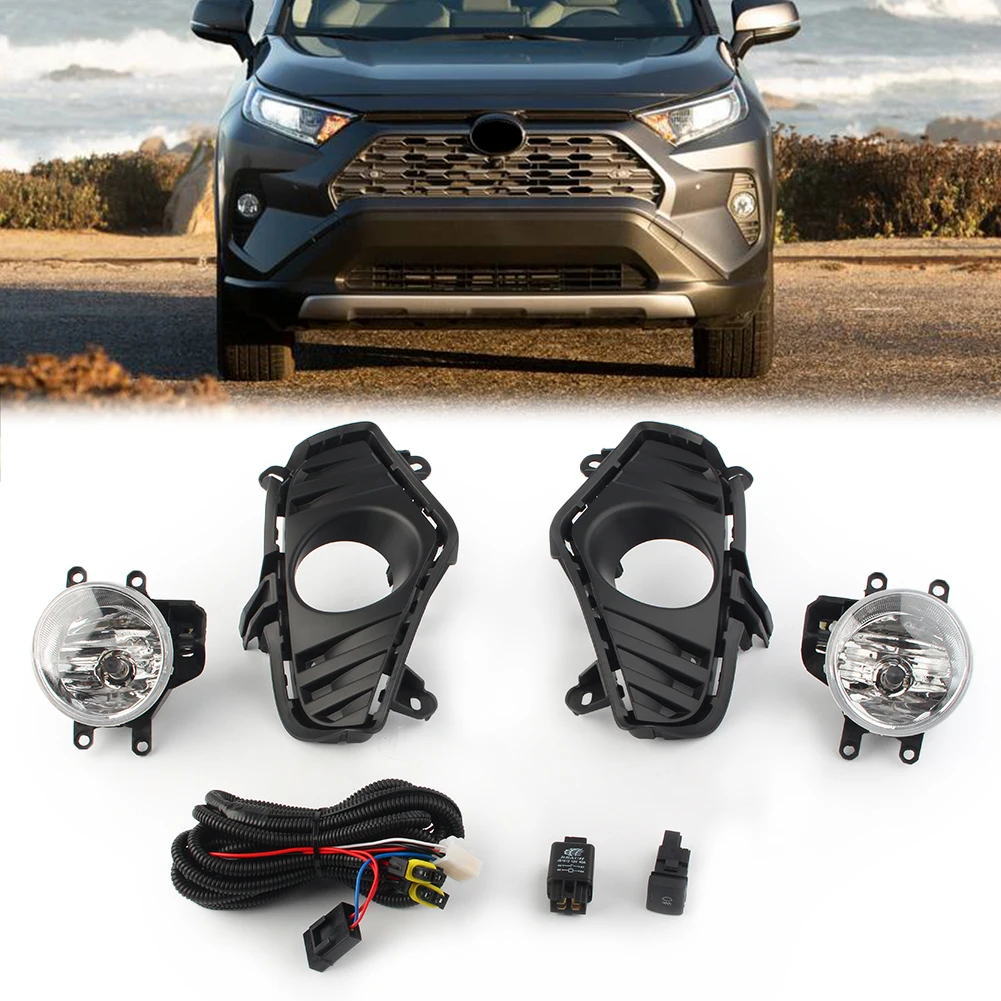 Car Front Bumper Fog Lights Daytime Running Light Assembly w/ Switch Bulb Wire For Toyota RAV4 2018 2019 2020 LE XLE Hybird XSE