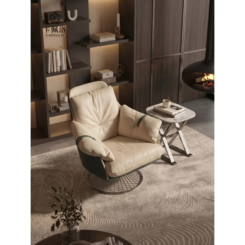 Minimalist flat-floor villa living room leather rotating leisure chair, sofa chair