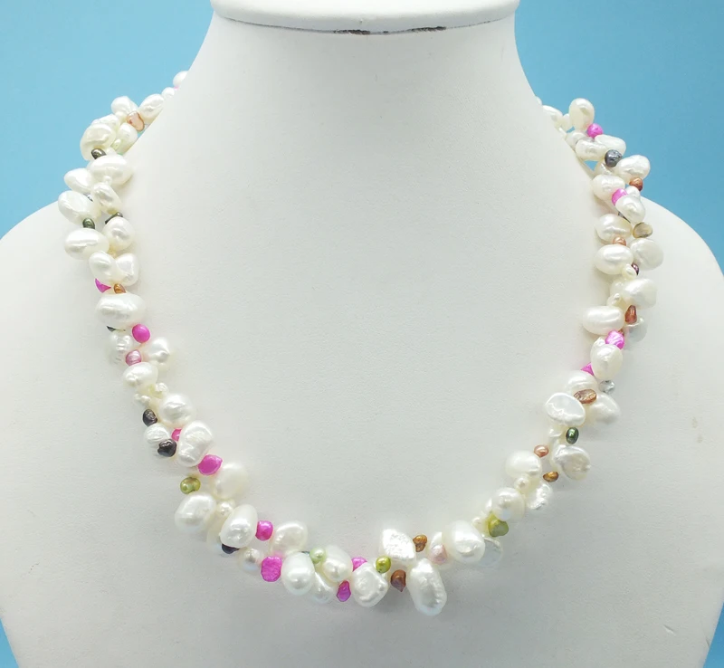 

Promotion 2 lines Natural baroque Pearl beads necklace 19"