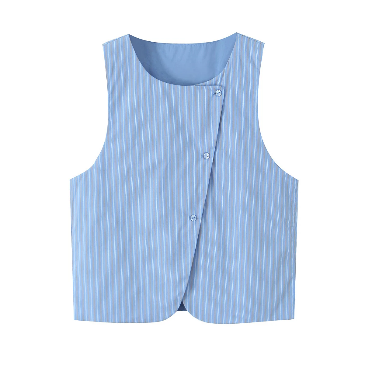 2025 Summer Women's Clothing Design Sense Niche Blue Striped Sleeveless Vest Loose Wide Leg Pants Hanging Pants