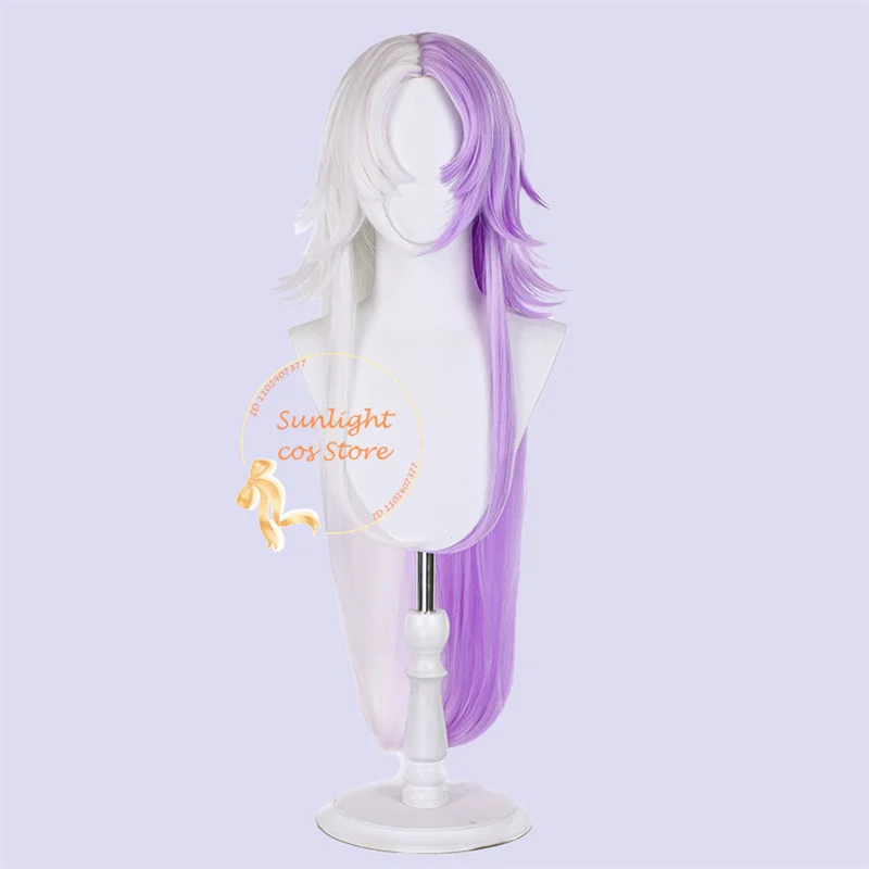 Peruca Sigma Cosplay com Boné, 100cm de comprimento, Resistente ao calor, Cabelo Sintético, Roxo e Branco, Anime Cos