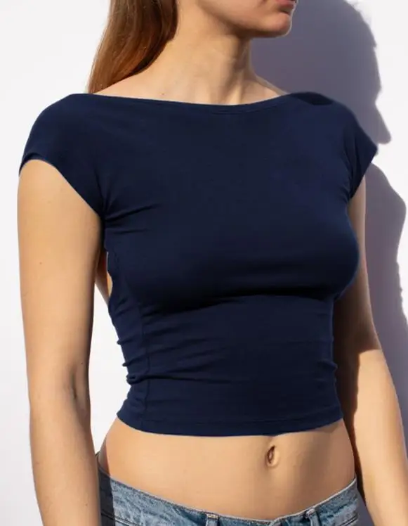 

Women's T-Shirt Summer Slim Fit New Solid Color Backless Design Tight Fitting Navel T-Shirt Top Suitable for Yoga and Fitness