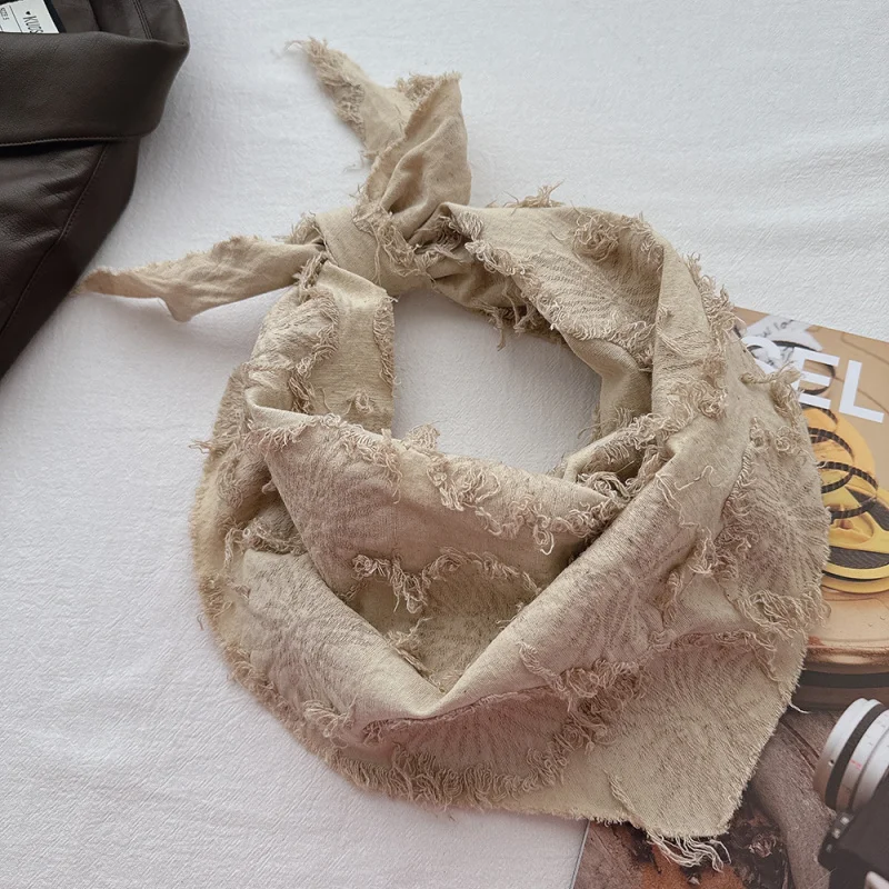 

Dark floral tassel cotton scarf with intricate cut-out texture, suitable hot girls to wear as a headscarf, layered