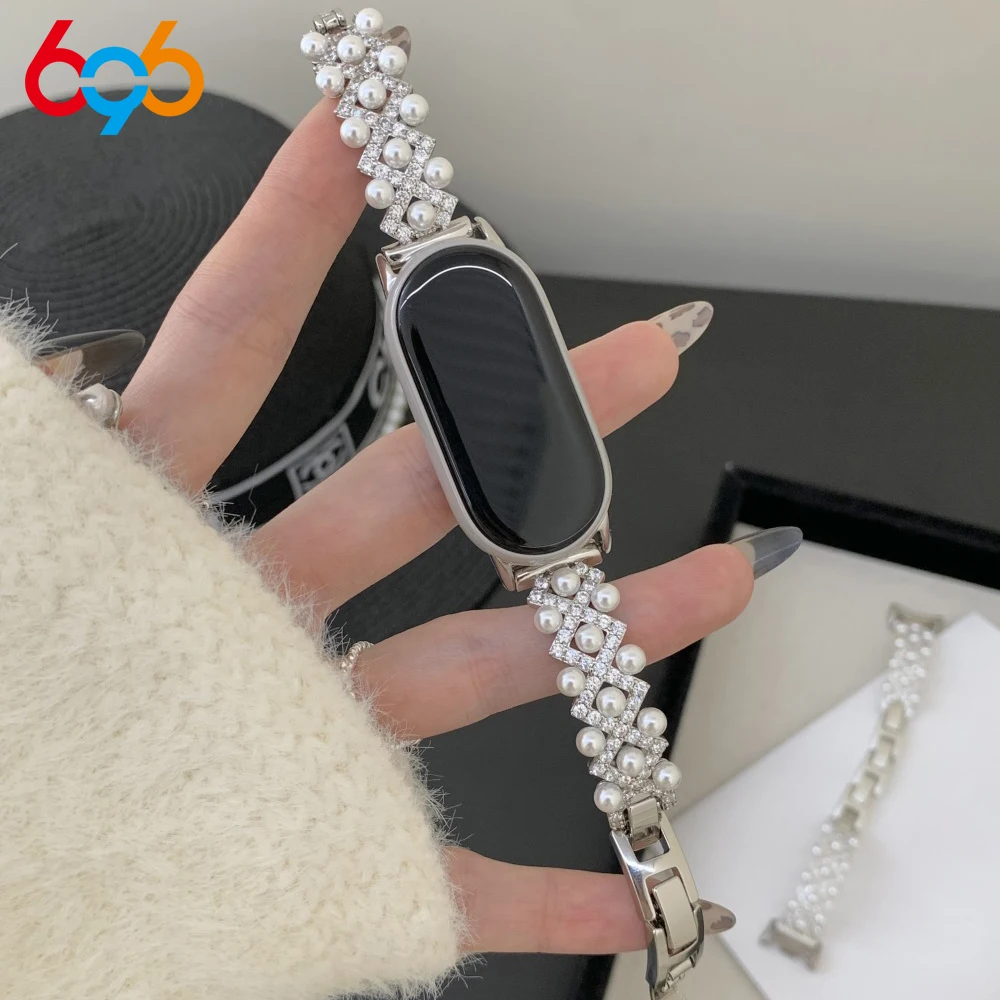 

Lady Pearl Cross Inlaid Diamond Strap Women Luxury Watchband For Xiaomi 8 9 10 8Pro 9Pro Bracelet For Redmi Watch4 5 Straps Girl