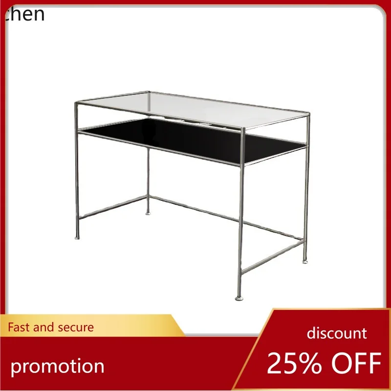 

CZ Simple Office Computer Desk Writing Table Double-layer Tempered Glass Storage Dressing Table
