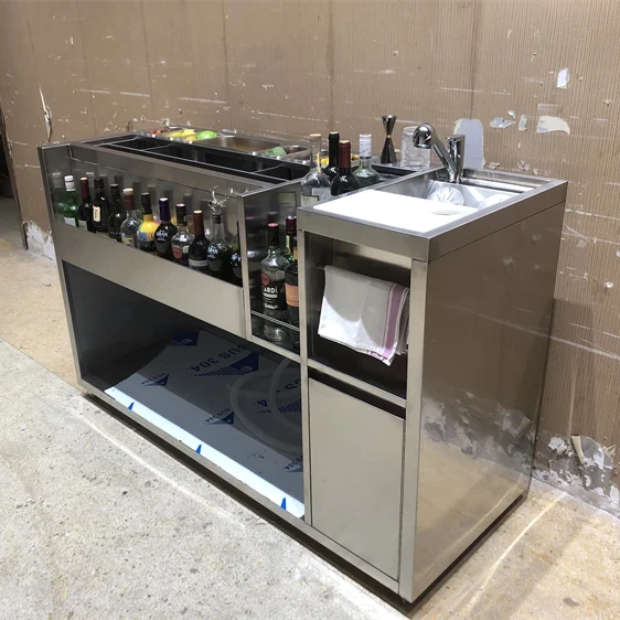 

Профессиональный стол для бармена, целые функциональные аксессуары в одной станции, рабочая скамейка, стол из нержавеющей стали