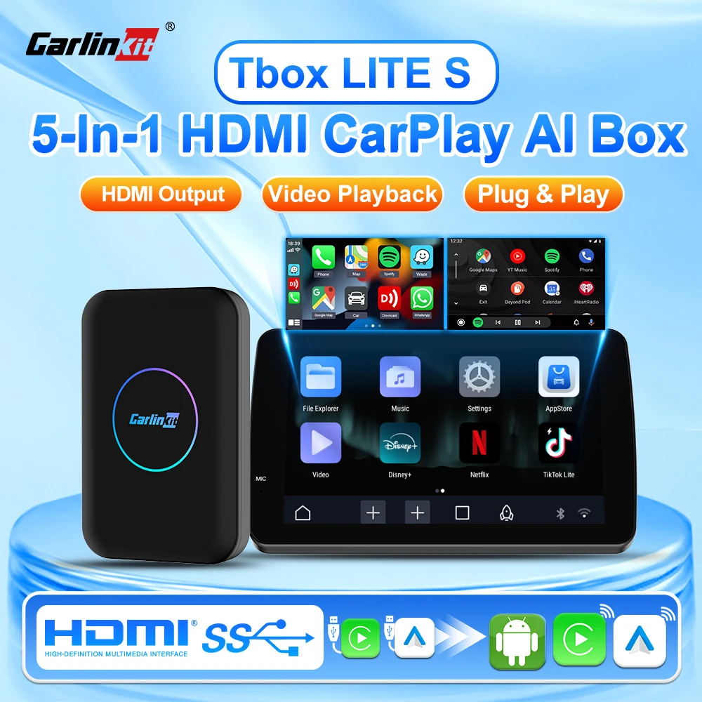 

LITE S CarlinKit 5-In-1 HDMI CarPlay Ai Box Wireless Android Auto & CarPlay & Android TV Box For Netflix IPTV HDMI USB Devices