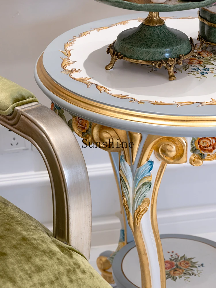 ملصق زهور فاخر من الخشب الصلب الفرنسي المرسوم يدويًا من رقائق الذهب باللون الأزرق وغرفة معيشة فيلا زاوية صغيرة #5