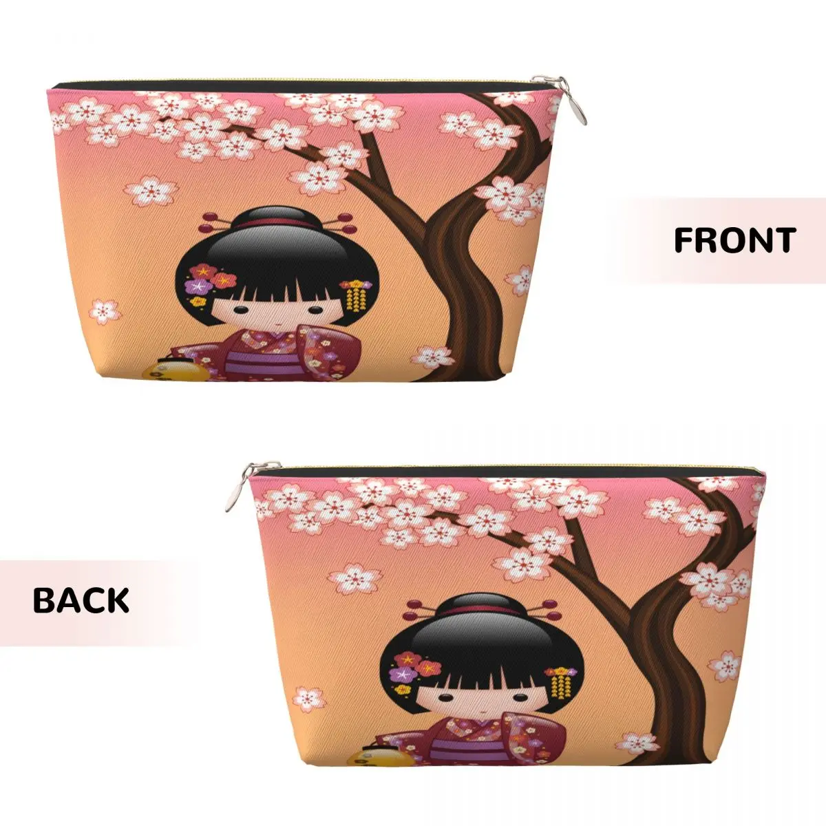 Custom Kawaii Kokeshi Doll Cherry Blossoms Toiletry Bag Japanese Geisha Girl Art Cosmetic Makeup Organizer Lady Beauty Storage