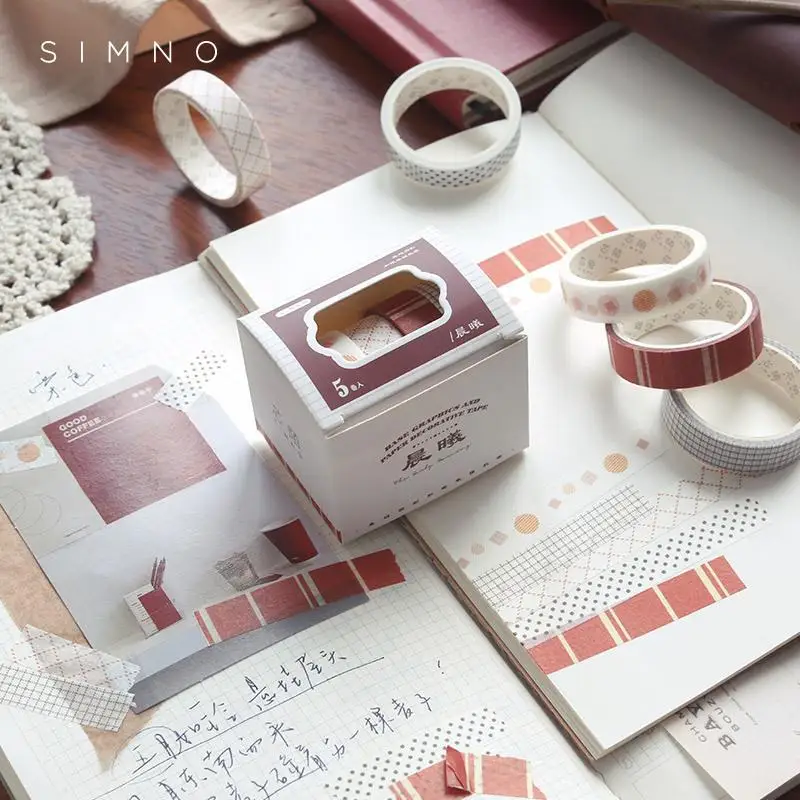 5pcs Graphic Series Tape Tearable Simple Geometric Hand Account Material DIY Decorative Collage  Kawaii Stickers