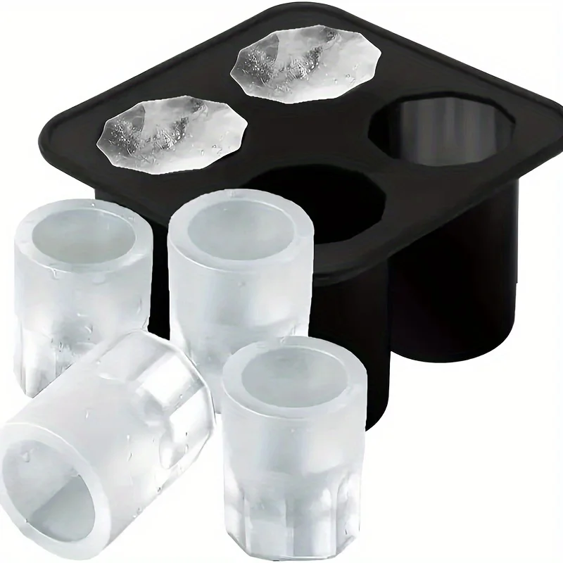 1pc Shot Glass Ice Mold Tray - 4 Cavities, Reusable Whiskey Glass Cubes, Perfect for Cocktails & Beverages, Kitchen Accessory