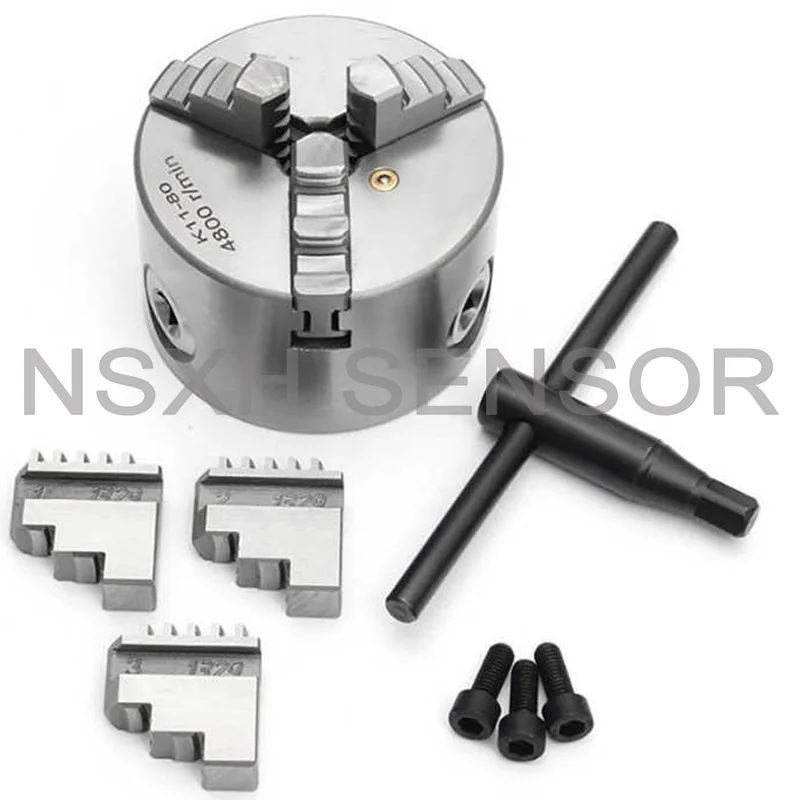 K11 80 3-Jaw Lathe Chuck Manual Self-Centering Metal K11-80 Lathe Chuck Jaws Turning Machine Tools Accessories