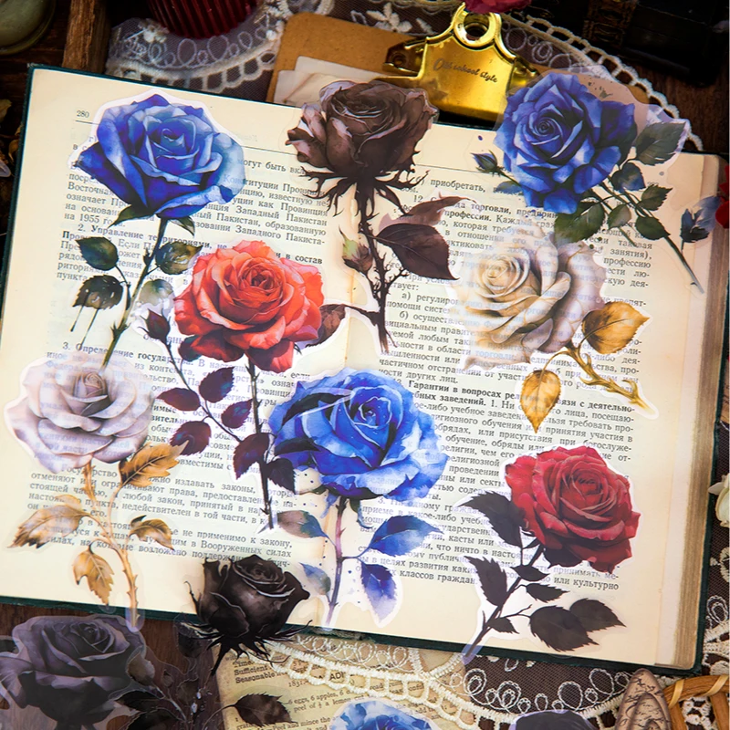 Yoofun 10pcs/lot Aesthetic Scrapbooking Stickers Delusional Rose Journaling Planner Decorative Craft Stationery Sticker