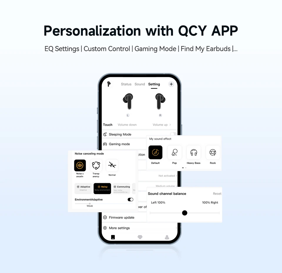 QCY Melobuds N50 Drahtlose Kopfhörer ANC 6 Mikrofone AI Anruf Ohrhörer Bluetooth 5.4 Dual Connection Kopfhörer Transparent Modus – Detail 13