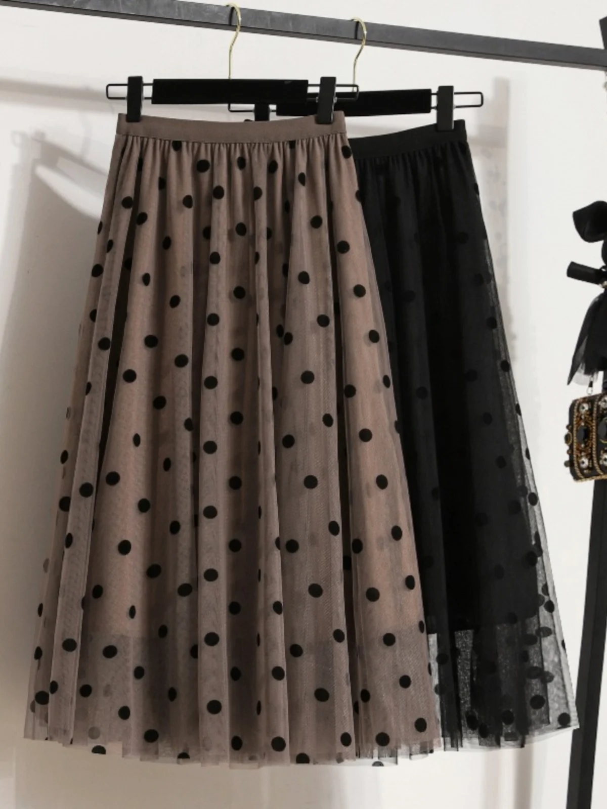

Loose Mesh Polka Dot A-Line Skirt High Waist Slimming Spring New Style plus Size Women's Fashionable Half-length Skirt