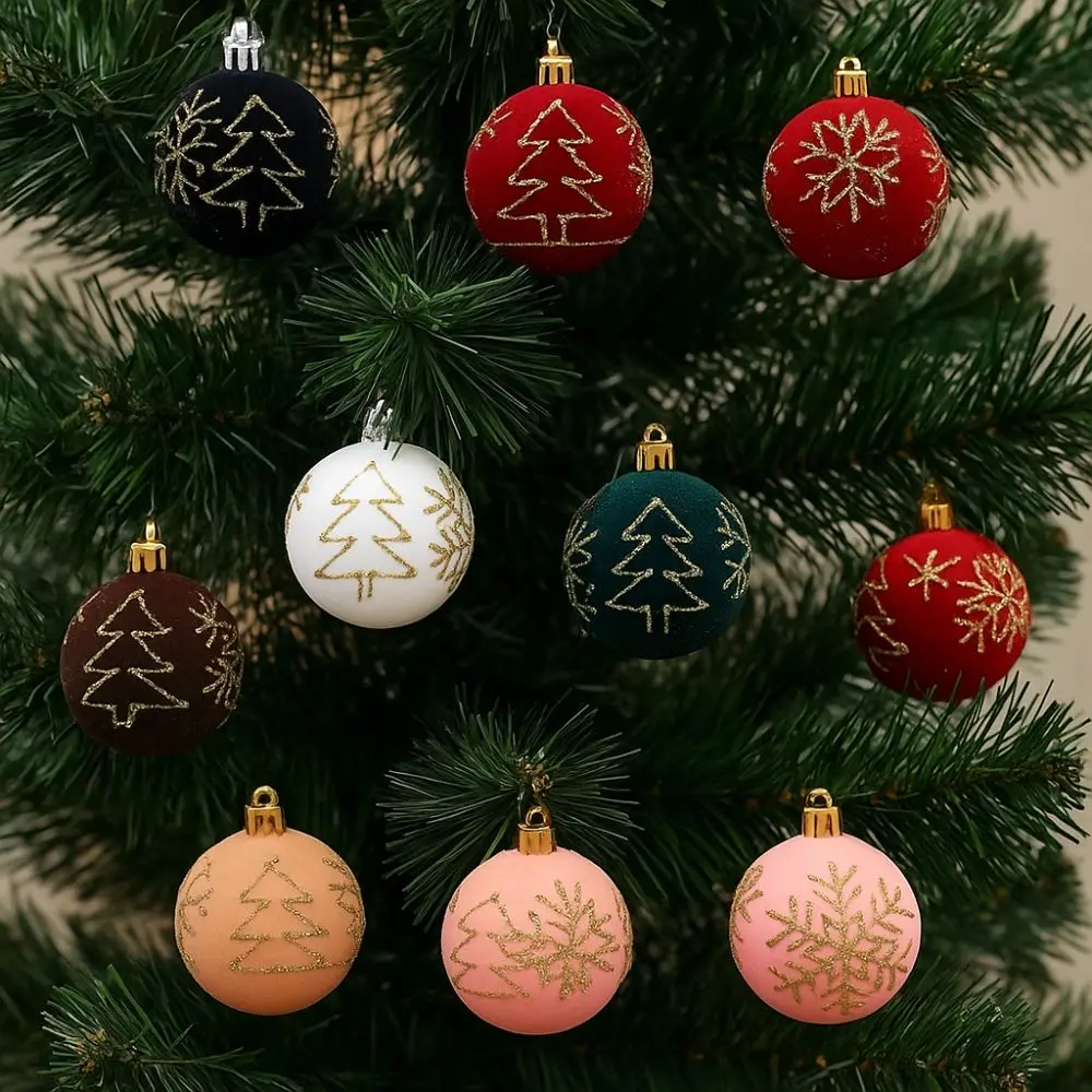 

6CM Christmas Ball Ornaments Luxury Velvet Christmas Spheres Shatterproof Glitter Flocking Painted Balls Festival Event