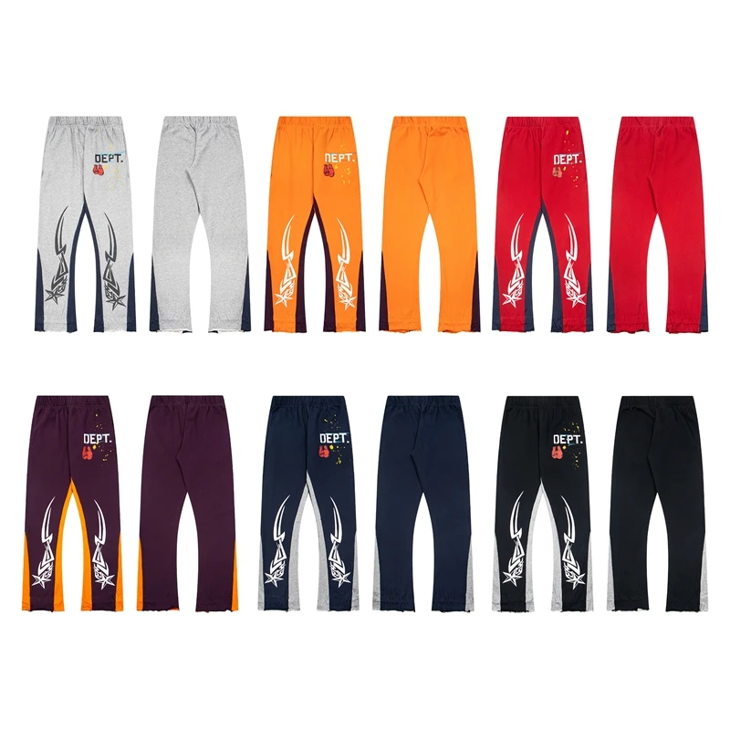 

New Sle Loose Fit Printed Long Pants Vintage Splicing Micro Flared Trousers Youth Trendy Sweatpants Cotton Fce Wear