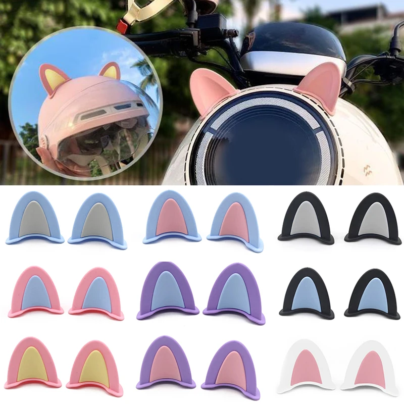 Décoration de Casque de Moto avec Oreilles de Chat, Autocollants Électriques Mignons Multicolores, Accessoires Universels, 2 Pièces