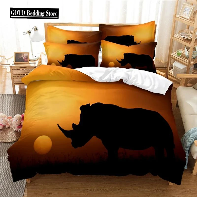 

Double 228x228cm Bedding Set Bedroom King Print Animal Wolf, Tiger,Lion,Rhinoceros Home Textile Teen Boy Girl Duvet Cover Set