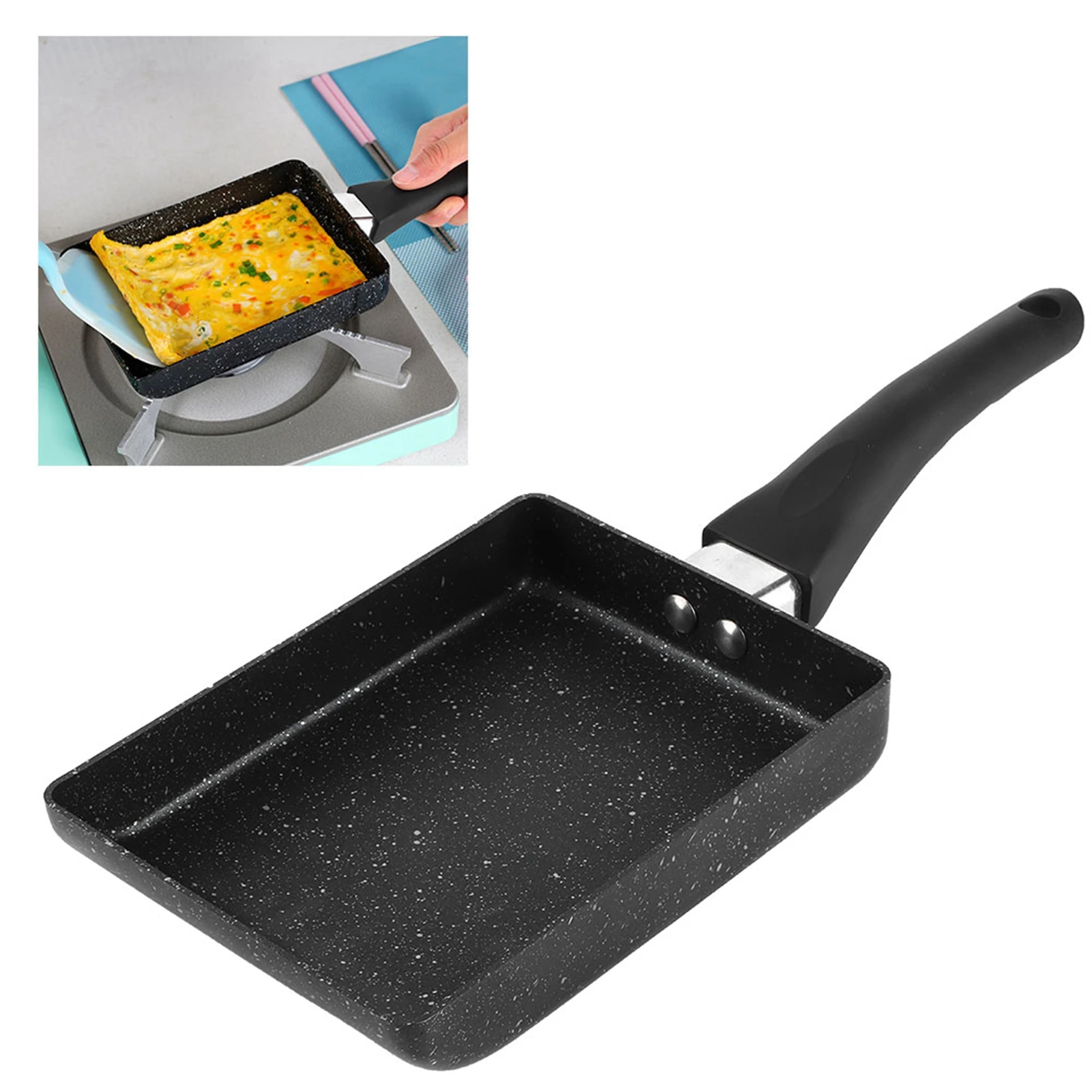 Kitchen Supplies Saucepan Tamagoyaki Saucepan Tamagoyaki Rectangular Non‑Stick Saucepan Plastic Handle Black Omelet Frying Pan