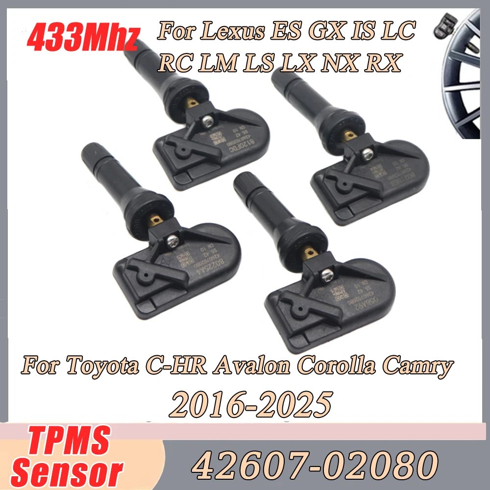 TPMS Tire Pressure Sensor 42607-02080 For Toyota Corolla Corolla RAV4 Venza Lexus ES GX IS 2016-2025 433Mhz 4260702080 PMV-E100
