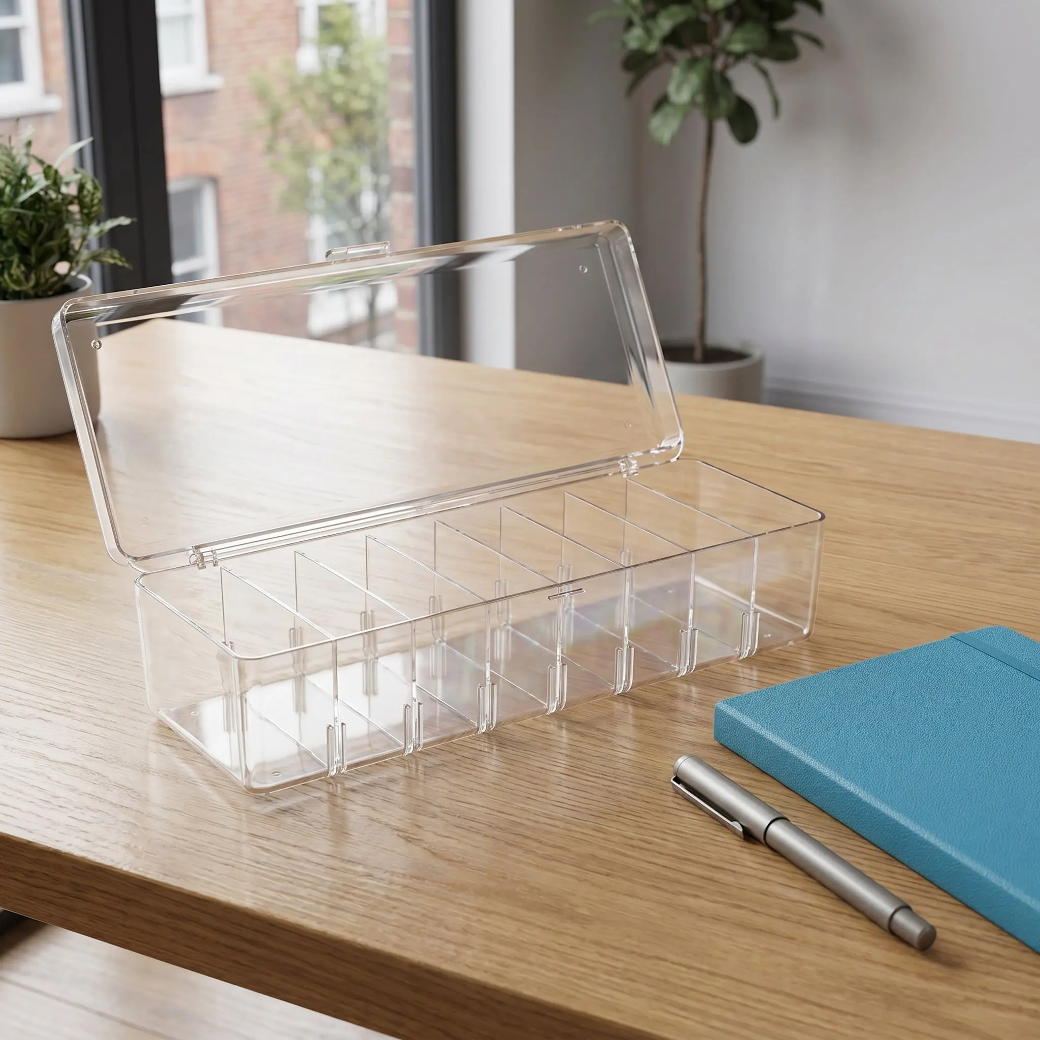 1Set Business Card Holder Desk Display Stand Plastic Card Storage Box for Business Credit Id Cards Neat Desktop Organizer