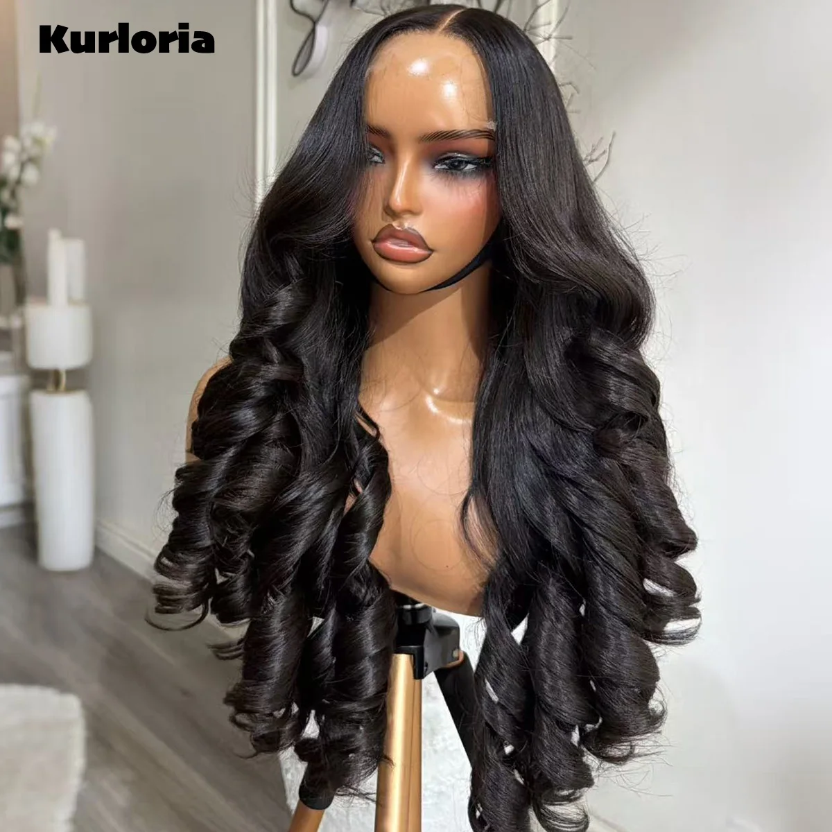 100% Human Hair Natural Black Lace Bouncy Wave Wig 13x6 13x4 HD Lace Front Wig Drawstring Glueless Wear and Go Wig Pre‑plucked
