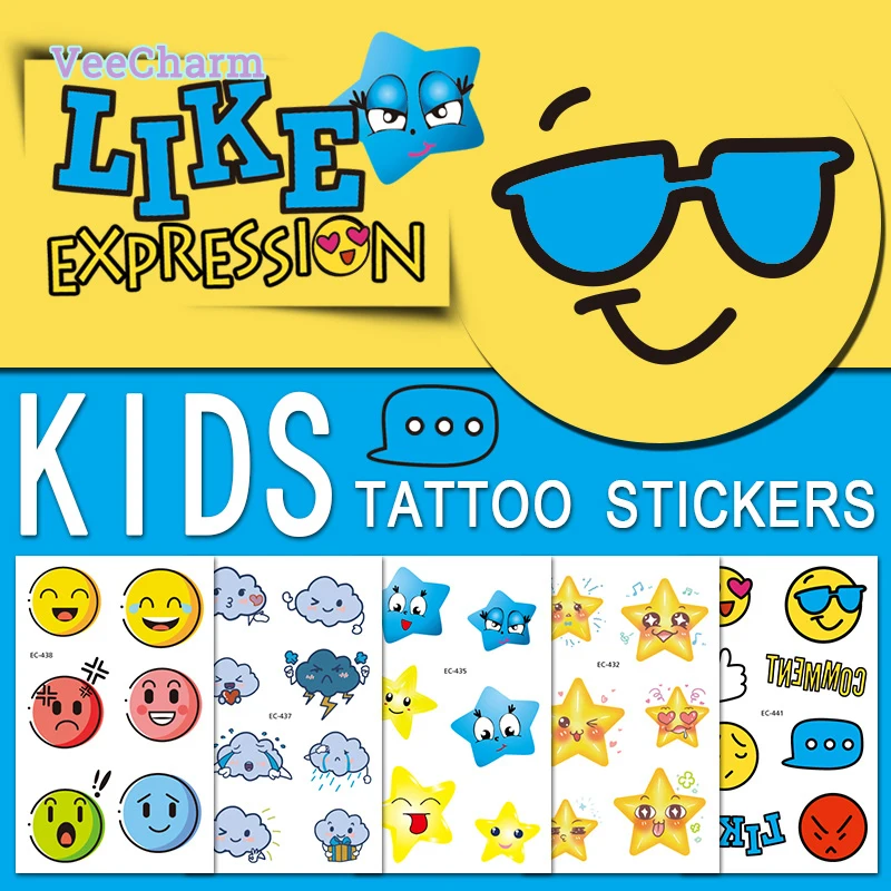 

VeeCharm - Kids' Reward Emoticon Temporary Tattoos,Student Cartoon Sticker,Adorable & Fun, Children's Achievements & Incentives