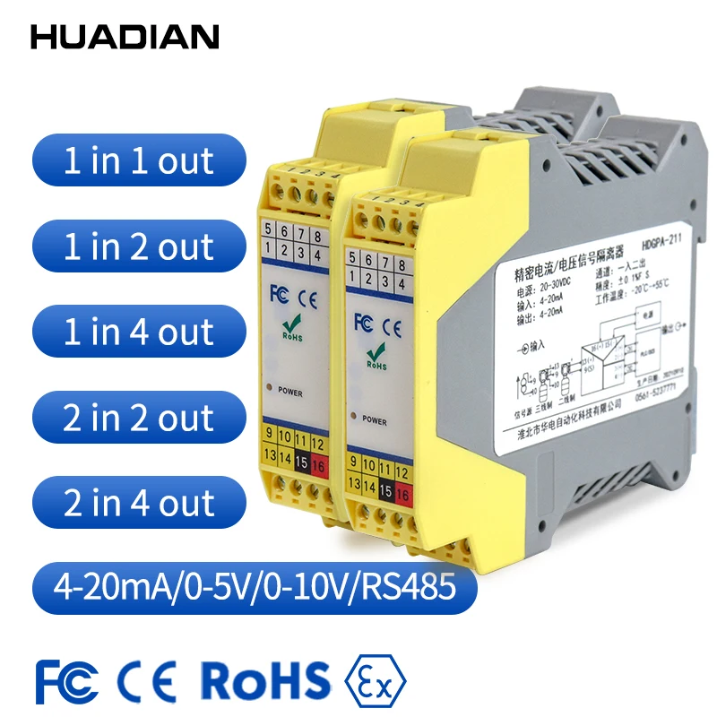 Signal Isolator 1 In 1 Out 4-20mA 0-10V Analog Isolation Transmitter DIN Rail 24V DC 3-Way Galvanic Isolation for PLC DCS