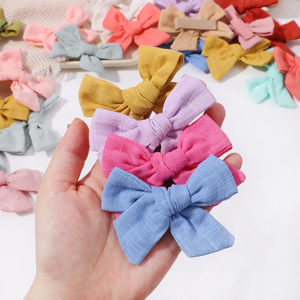 1PC Solid Cotton Hair Bows Hair Clips For Baby Girls Boutique Hairpins Barrettes Headwear Kids Hair Acesssories