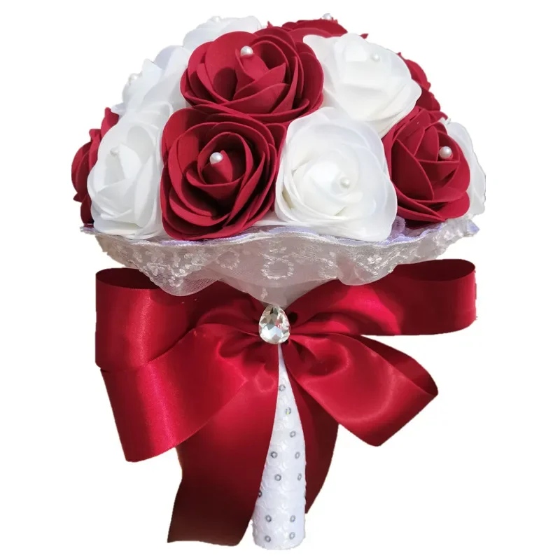 باقة الزفاف الاصطناعية زهرة الورد البولي ايثيلين وهمية اللؤلؤ باقة الأزرق وصيفه الشرف الزواج لوازم الزفاف زينة مشط