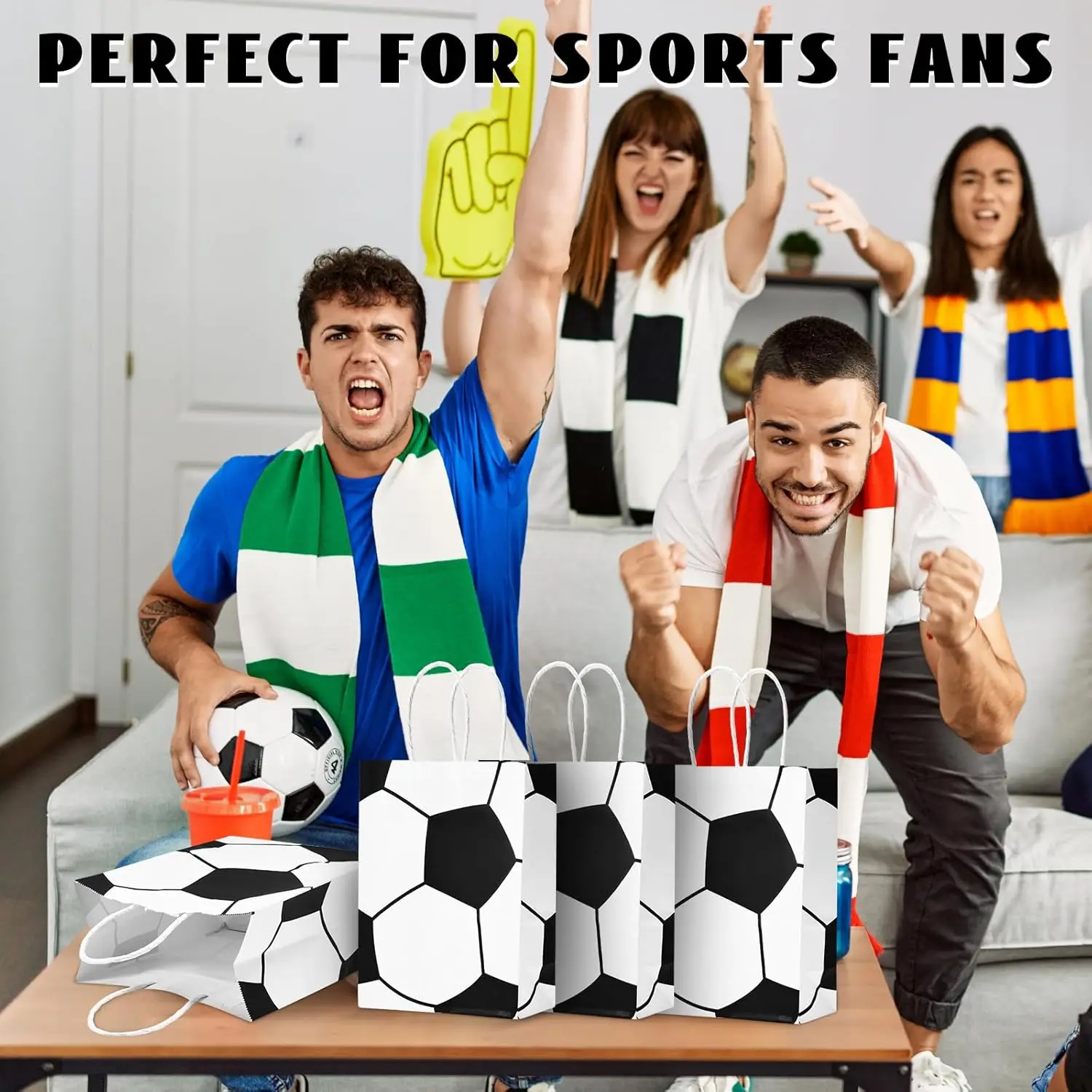 Fußball-Partygeschenk-Papiertüte, Fußball-Themenparty-Geschenktüte mit Griffen, Fußball-Goodie-Tasche, Süßigkeitentüte, Partyzubehör, 10 Stück/20 Stück – Detail 7