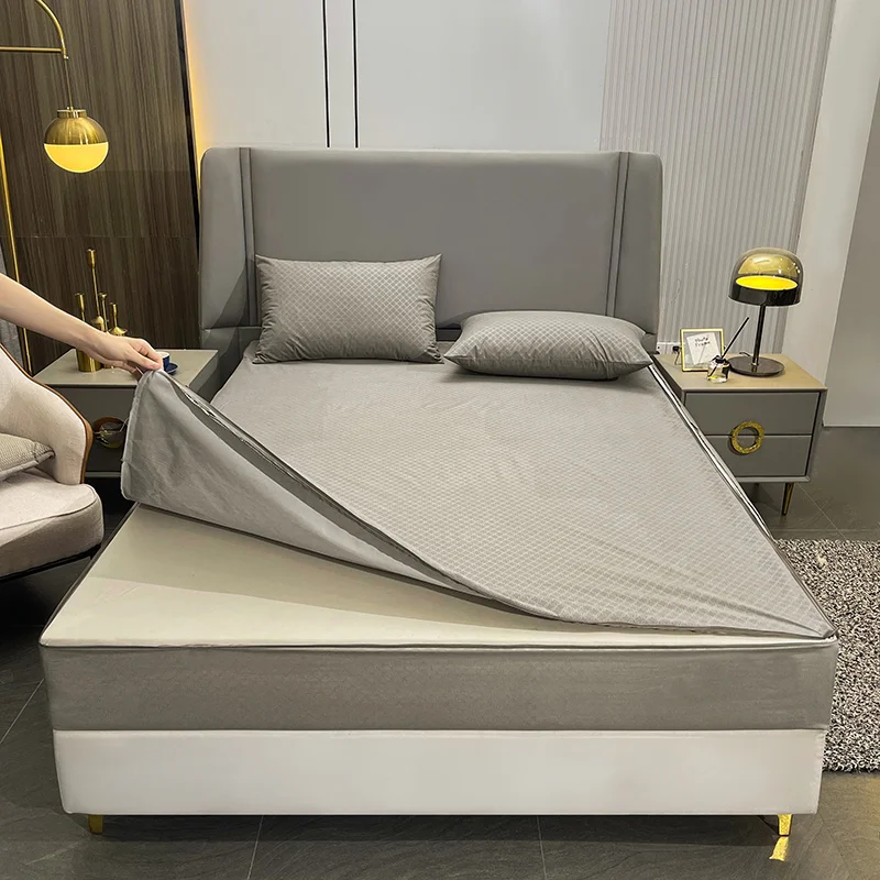 Waterproof Mattress Cover With Zipper Six Sides All Inclusive Mattress Cover King Queen Quilted Bed Fitted Sheet Customizable