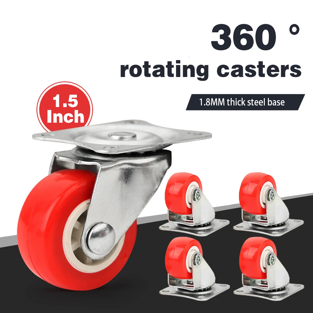 Car Heavy Duty Swivel Castor Silent Trolley 360 Degrees Swivel 1.5 Inch Red Wheels for Car Tool Platform Trolley Accessorie Tool