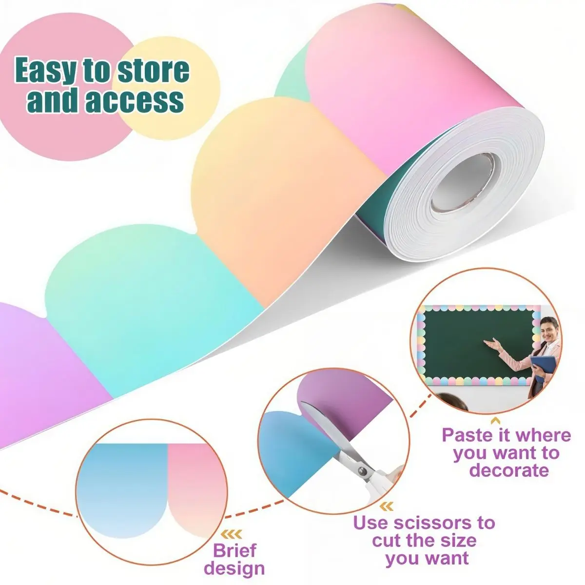 Bulletin Board Borders Colorful Rolled Border Trim Back-to-School Bulletin Boards Decoration Walls Desks Windows Doors
