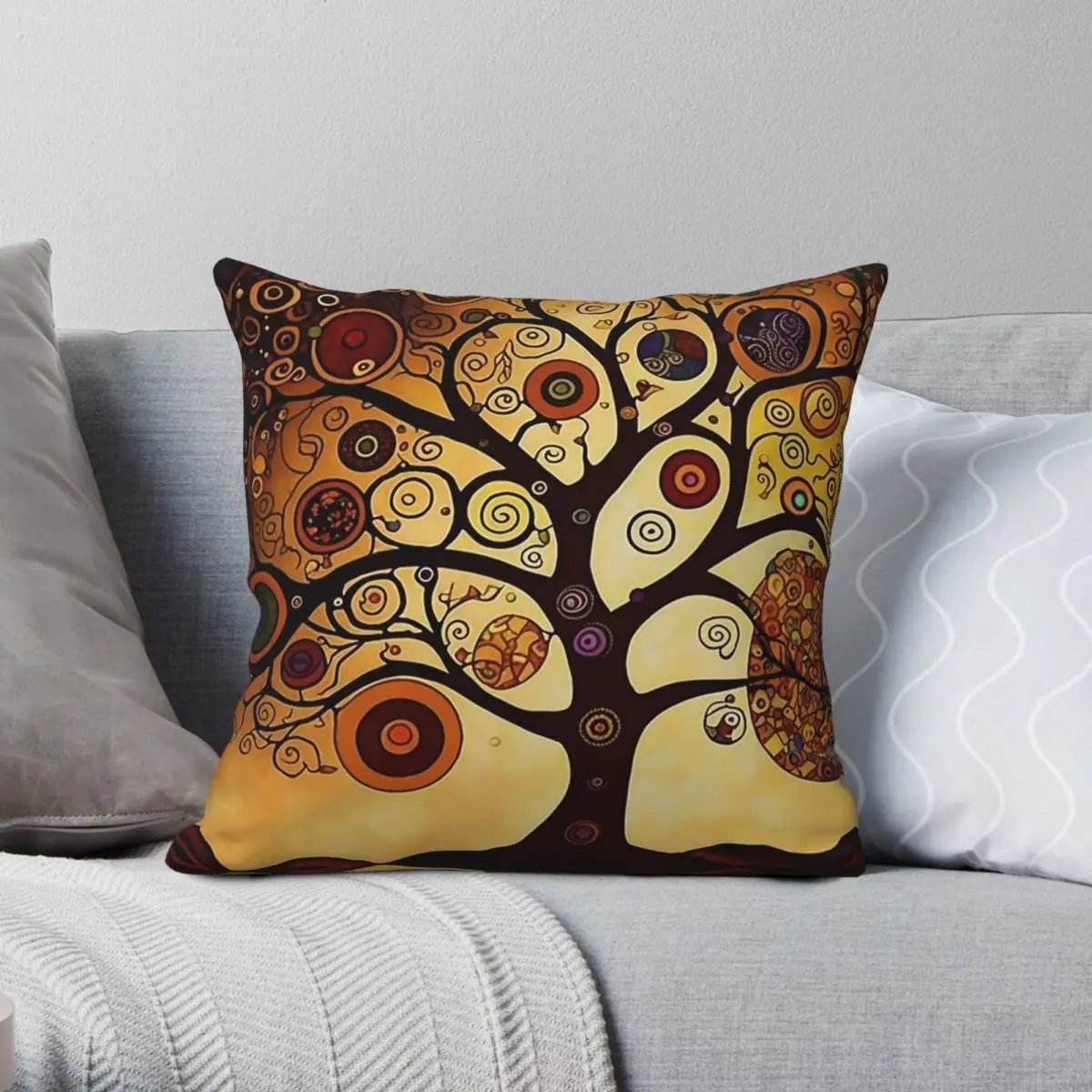 Tree Of Life Gustav Klimt Square Pillowcase Polyester Linen Velvet Creative Zip Decorative Pillow Case Room Cushion Cover 45x45