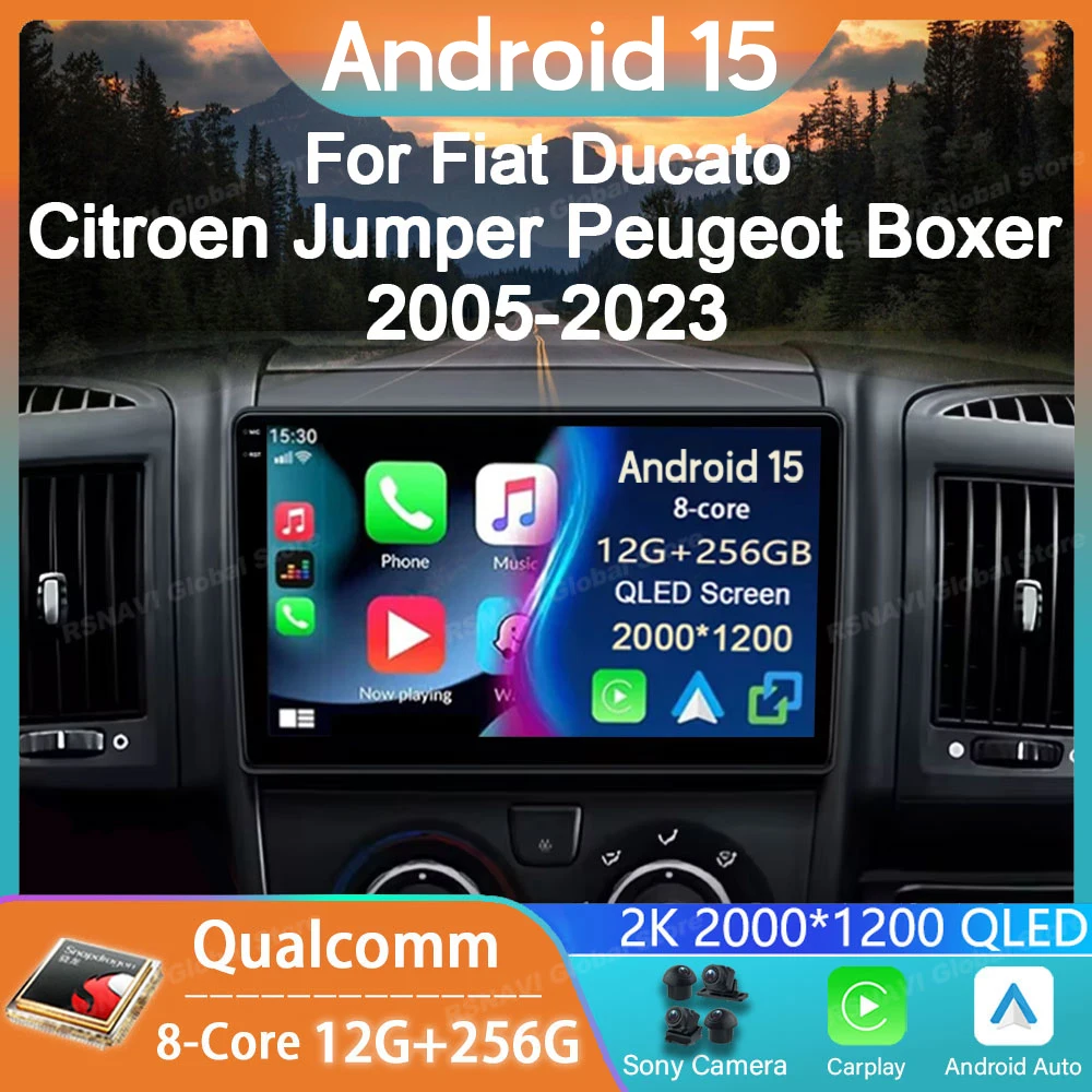 Autoradio Android 15 pour Fiat Ducato Peugeot Boxer citroën Jumper 2 2005 – 2023 GPS lecteur multimédia Carplay Navigation DSP BT