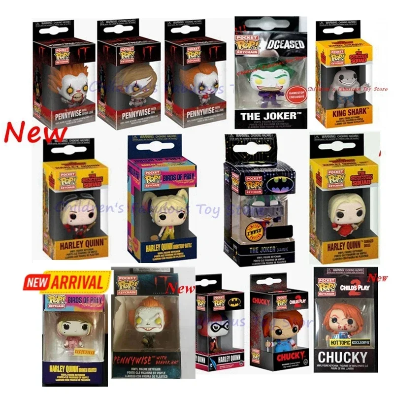 NEWest FUNKO Pocket Keychains joker series harley quinn Roller skating PENNYWISE chucky joker keychains Action Figure Toys