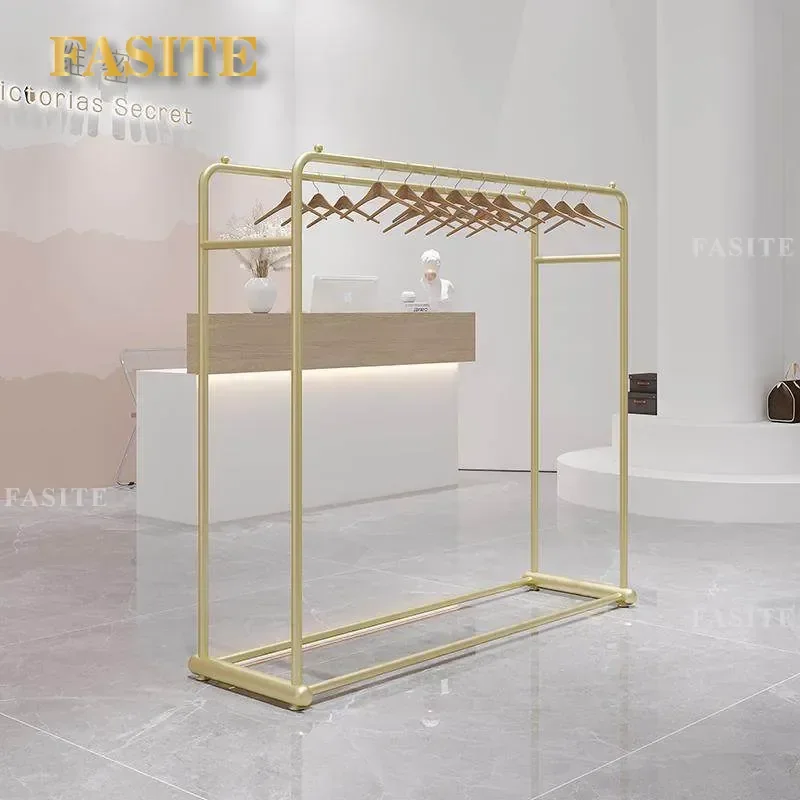 For Clothing Store Double Row Floor to Ceiling Display Rack Wrought Iron Gold Hanger Shelf for Women and Children Clothes