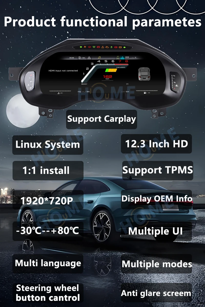 العنقودية CockPit دعم عداد السرعة اللاسلكي Carplay LCD ل. A6 A7 2013-2018 أداة افتراضية للوحة القيادة الرقمية #3
