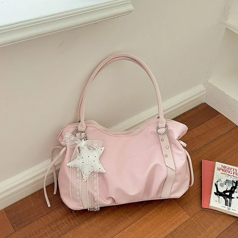 Preppy Style Polka Dot Nylon Tote Bag for Women Korean Fashion Large Capacity Shoulder Bag Casual Versatile Daily Use