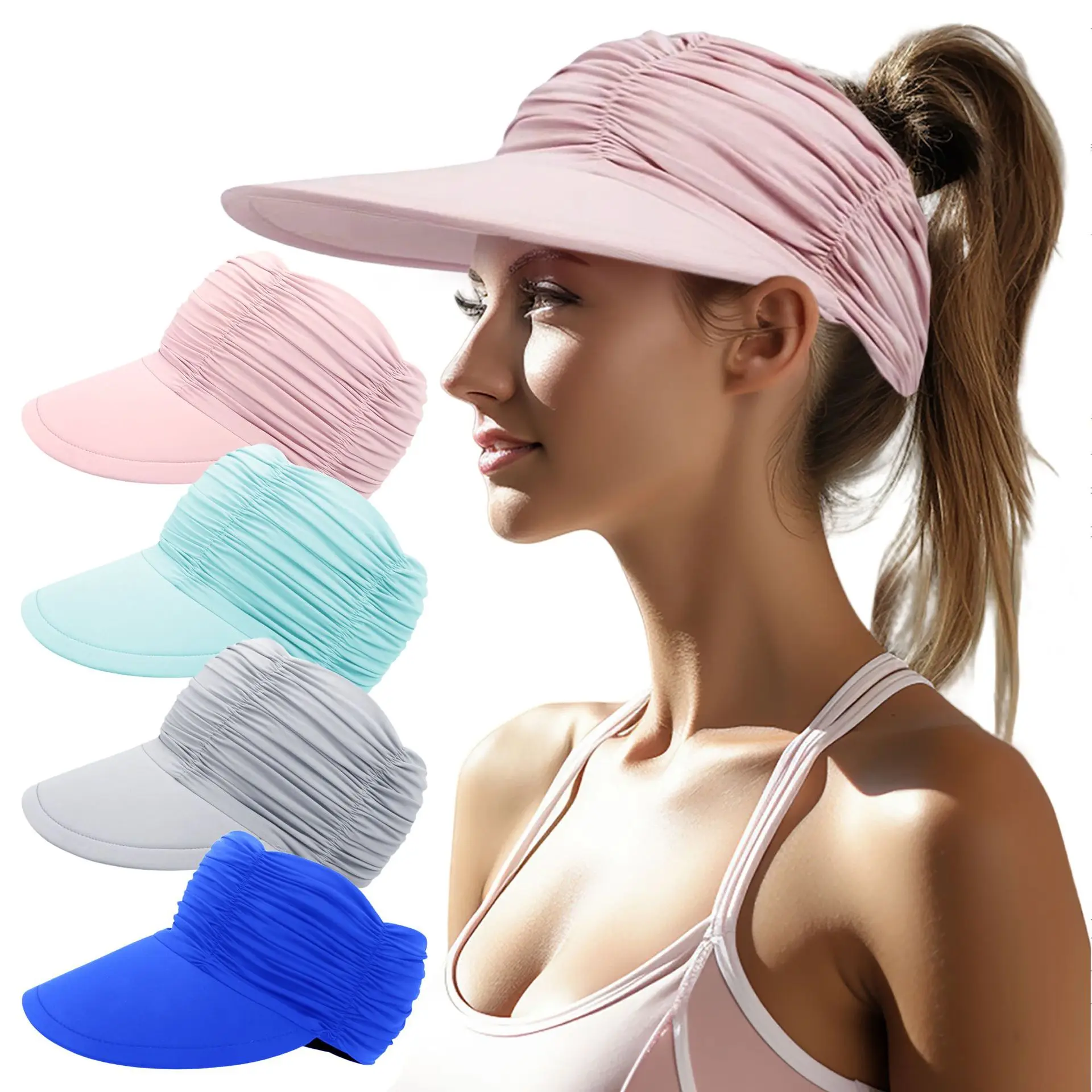 Damen Kopftuch Visier mit breiter Krempe Sonnenhut Stirnband Kappe Sommer Strand Sonnenhüte UV-Schutz Weibliche Baseballkappe für Sport