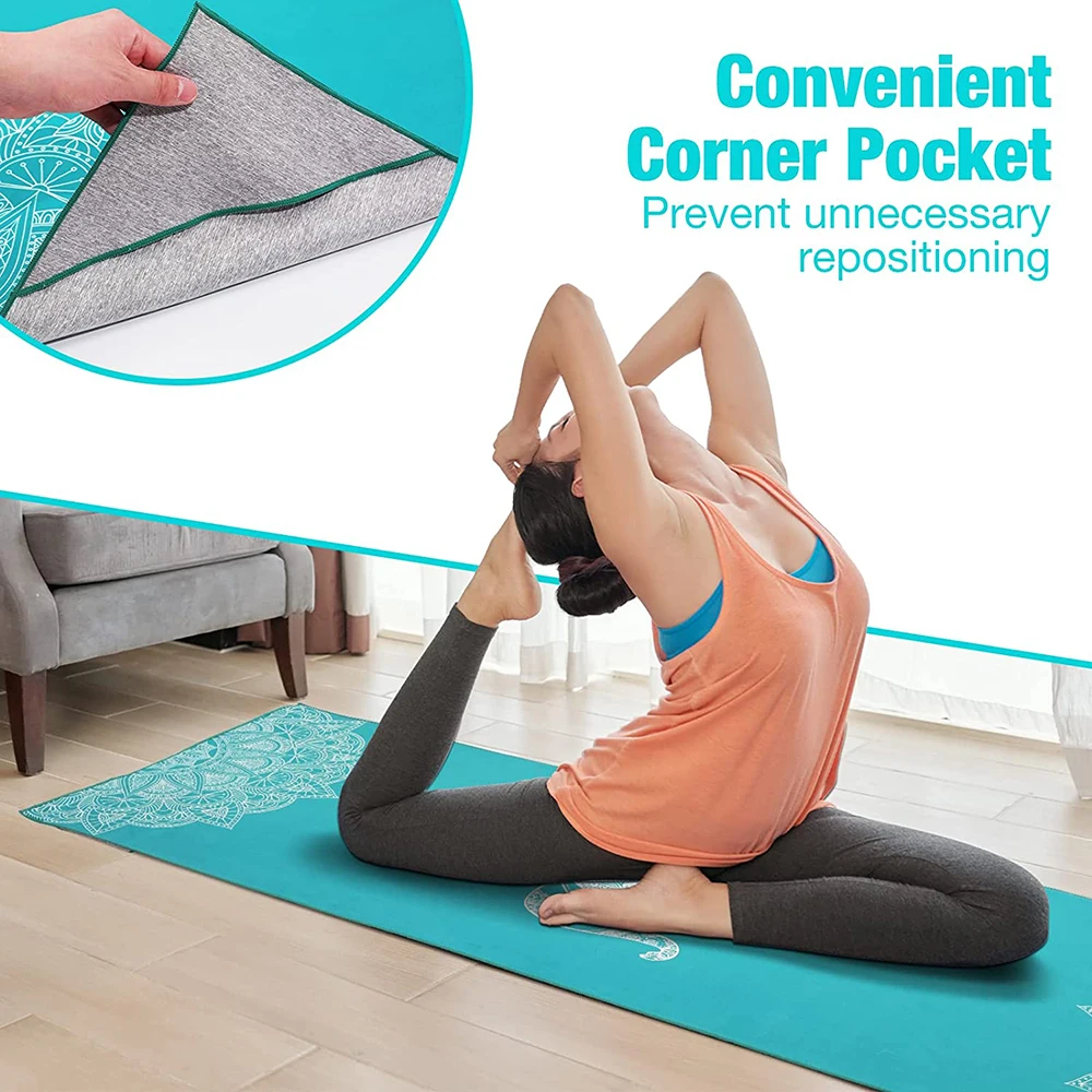 Non Slip Yoga Blankets 185*63cm Yoga Towel with Corner Pocket Hot Yoga Mat Quick Drying Sweat Absorption Gym Fitness Pilates