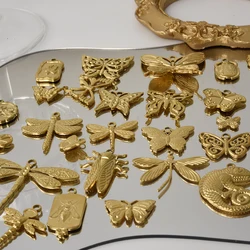 Real Gold Plated 8pcs/lot Butterfly Dragonfly Beetle Spider Insects Pendants Stainless Steel Charms DIY Jewelry Making Necklace