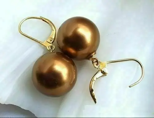 

HUGE AAAA 14mm Natural South Sea Chocolate Shell Pearl Earrings