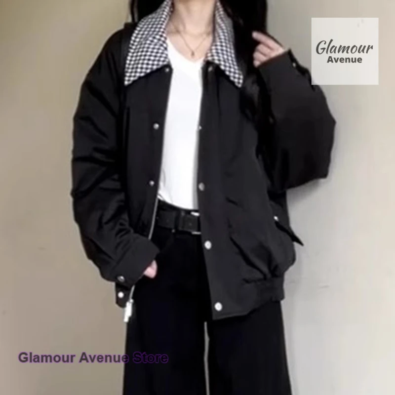 미국 복고풍 스티치 코튼 재킷 여성 가을 겨울 신상 패션 디자인 루즈핏 캐주얼 재킷 야구 유니폼