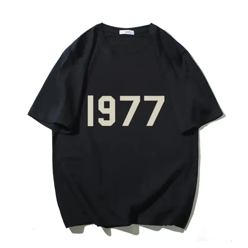 Korea Luxury Brand Cotton Printing Shirts 1977 Mens Womens Child Trend Streetwear Short Sleeve Fashion Crew Neck Shirt Boy Girl