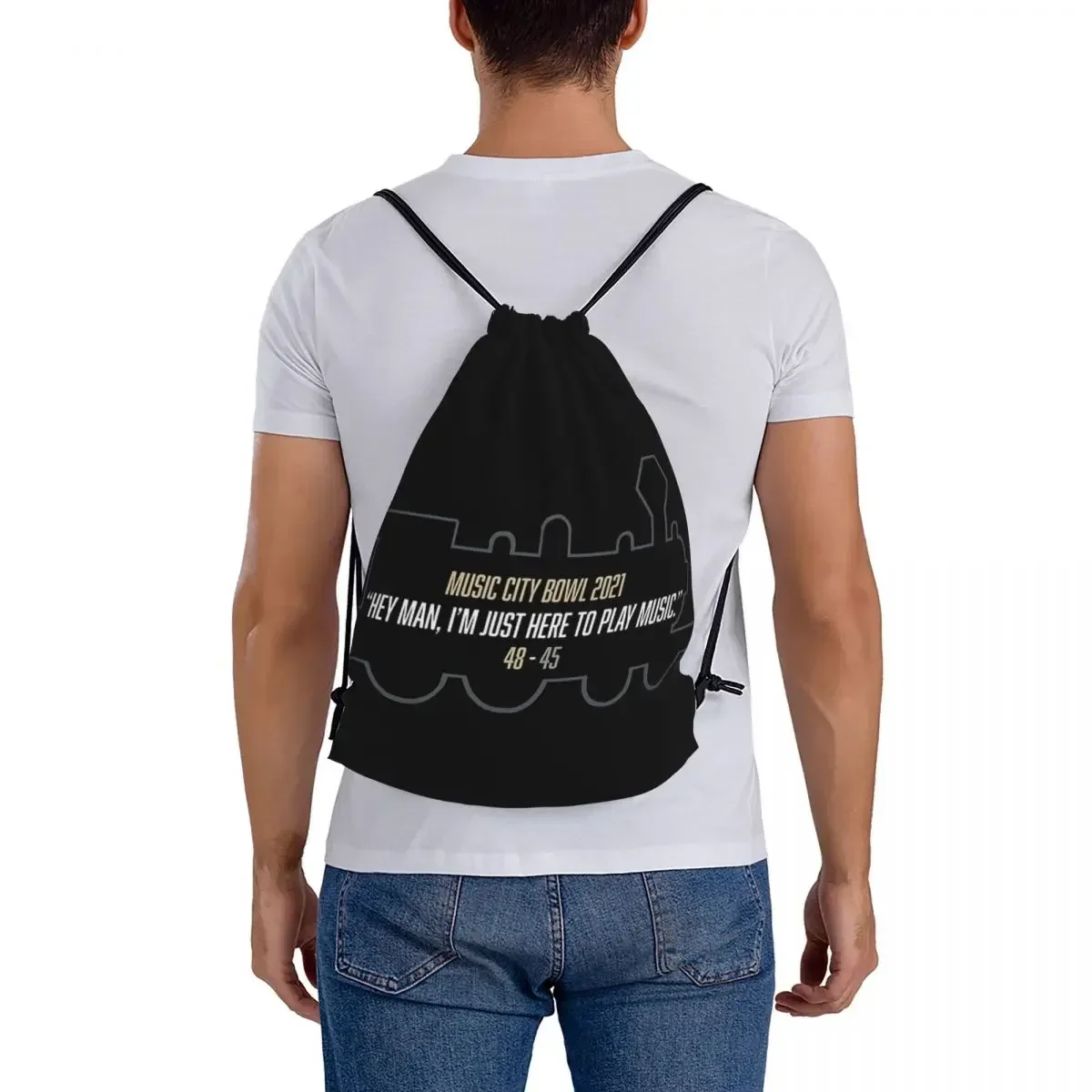 Drawstring Bundle Pocket Bolsa Esportiva para Homens e Mulheres, Mochilas Escolares de Moda, Sacos de Cordão, Bookbag, Apenas Aqui para Tocar Música